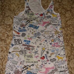 Victoria's Secret PINK vintage Y2K graffiti scribble tank top shirt RARE Size L